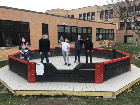 Carly Moultrup, Logan Estabrook, Will Guilford, Leon Histed, and Stiven Lopez built the new deck in Mr. Hazeltons Design and Manufacturing class.
